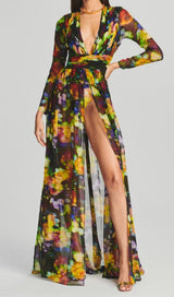 LONG SLEEVE CHIFFON MAXI DRESS IN MULTICOLOR DRESS STYLE OF CB 