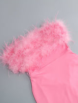 PINK STRAPLESS FEATHER BODYCON MINI DRESS styleofcb 