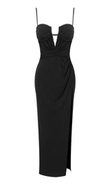 THIGH SLIT HALTER MAXI DRESS IN BLACK DRESS styleofcb 