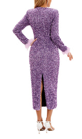 SEQUIN PATCHWORK PLUSH CUFF DRESS IN PURPLE styleofcb 