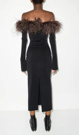 FEATHER OFF THE SHOULDER MIDI DRESS Dresses styleofcb 