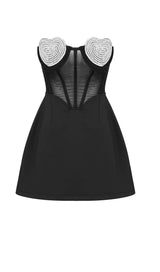 STRAPLESS HEART BUSTIER MINI DRESS IN BLACK DRESS styleofcb 