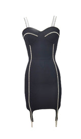 BANDAGE WITH DIAMONDS SEXY HALTER MINI DRESS IN BLACK styleofcb 