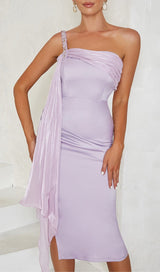 SATIN CRYSTAL MIDI DRESS IN LILAC GRAY DRESS styleofcb 