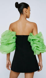 ORGANZA PUFF SLEEVE MINI DRESS IN BLACK styleofcb 