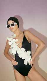 FLOWER DECOR BACKLESS ONE PIECE SWIMSUIT IN BLACK styleofcb 