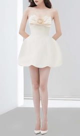 FLOWER STRAPLESS MINI DRESS IN WHITE DRESS STYLE OF CB 