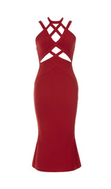 BANDAGE CUTOUT MIDI DRESS IN RED styleofcb 