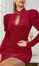 WINE RED CHINESE STYLE DARK GRAIN MINI DRESS styleofcb 