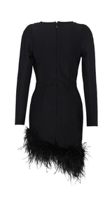 LONG SLEEVES FEATHER MINI DRESS IN BLACK styleofcb 