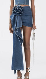 MOICU FLOWER ASYMMETRIC HEM DENIM SKIRT styleofcb 