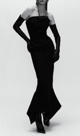 OFF SHOULDER BANDAGE MAXI DRESS IN BLACK DRESS styleofcb 