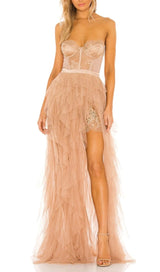 LACE CORSET SLIM MIDI DRESS IN LIGHT ORANGE DRESS styleofcb 