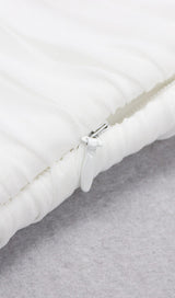 SHOULEDR PAD WAIST BARING FEATHER BLOUSE PLEATED DRESS IN WHITE styleofcb 