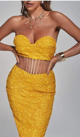 JACQUARD STRAPLESS MIDI DRESS IN YELLOW Dresses styleofcb 