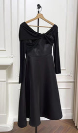 BLACK DIAGONAL SHOULDER LONG SLEEVE MIDI DRESS styleofcb 