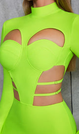 FLUORESCENT GREEN WAIST CUT-OUT SLIM-FIT DRESS styleofcb 
