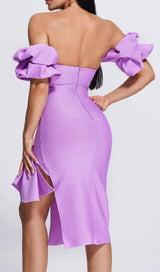 STRAPLESS DRAPED SLEEVE SLITS BANDAGE DRESS IN PURPLE Dresses styleofcb 
