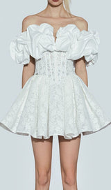 OFF SHOULDER CORSET MINI DRESS IN WHITE DRESS STYLE OF CB 