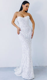 White Sequin Lace Strapless Maxi Dress New Arrivals styleofcb 