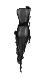 SPLIT RUFFLE MIDI DRESS IN BLACK DRESS styleofcb 