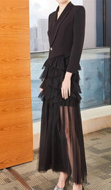 LONG SLEEVES MESH MIDI DRESS Dresses styleofcb S BLACK 