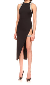 CRYSTAL SPLIT MIDI DRESS IN BLACK DRESS styleofcb 