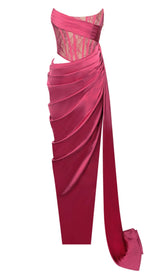 CORSET SATIN PLEATED MAXI DRESS IN RED DRESS STYLE OF CB 