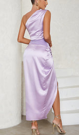 ONE SHOULDER SATIN MIDI DRESS IN LILAC DRESS styleofcb 