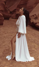 LONG SLEEVES V NECK MAXI DRESS IN WHITE Dresses styleofcb 