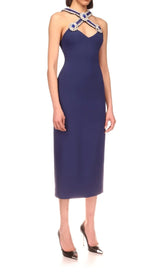 HALTER CRYSTAL MIDI DRESS IN DEEP SEA BLUE DRESS styleofcb 