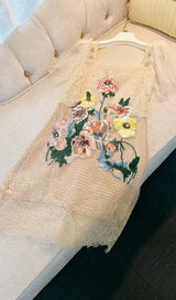 EMBROIDERY FLOWER LACE MIDI DRESS IN BEIGE styleofcb 