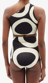 ONE SHOULDER PRINT SPLIT BIKINI SWIMSUIT AND SARONG styleofcb 