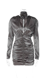 SEXY SLIM DEEP V LONG SLEEVES SILK SIMILAR MINI DRESS styleofcb 