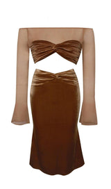 VELVET MESH SLEEVE TWO PIECE SUIT Tops styleofcb 