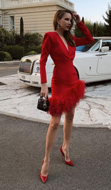 STRETCH LONG SLEEVES MINI DRESS IN RED styleofcb 