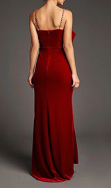 DARK RED FRONT BOW SIDE SLIT MERMAID MAXI DRESS styleofcb 