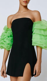 ORGANZA PUFF SLEEVE MINI DRESS IN BLACK styleofcb 