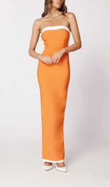 STRAPLESS SLIT MAXI BANDAGE DRESS DRESS STYLE OF CB 