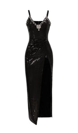 SEQUIN CRYSTAL V NECK MAXI DRESS IN BLACK styleofcb 