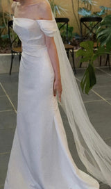 ONE-LINE SHOULDER AND WAISTED FISHTAIL DRESS IN WHITE styleofcb 