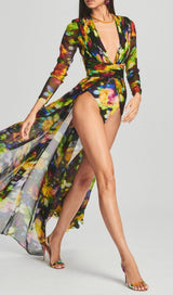 LONG SLEEVE CHIFFON MAXI DRESS IN MULTICOLOR DRESS STYLE OF CB 