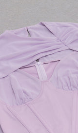 IRREGULAR CUT FISH BONE LOTUS LEAF FOLD DRESS IN MAUVE styleofcb 