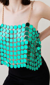 MIRRORED DISC CROP TOP IN GREEN styleofcb 