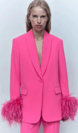 FEATHER JACKET SUIT IN HOT PINK jacket styleofcb 