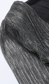 BLACK SILVER SILK DEEP V-NECK HIP WRAP MIDI DRESS styleofcb 