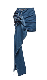 MOICU FLOWER ASYMMETRIC HEM DENIM SKIRT styleofcb 