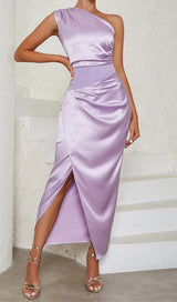 ONE SHOULDER SATIN MIDI DRESS IN LILAC DRESS styleofcb 