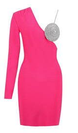 BLACK ONE SHOULDER CRYSTAL MINI DRESS Dresses styleofcb XS PINK 