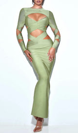 MAXI LONG SLEEVE BANDAGE DRESS IN GREEN Dresses styleofcb 
